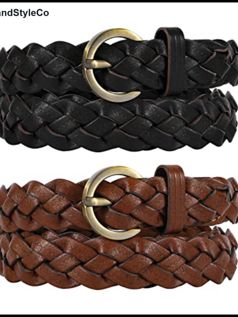 XZQTIVE 2 Pack Woven Leather Belts Skinny Braided Adjustable